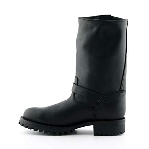 Grinders Men's Engineer Wild One Black Leather Biker Western Combat Boots with Buckle Fastening3