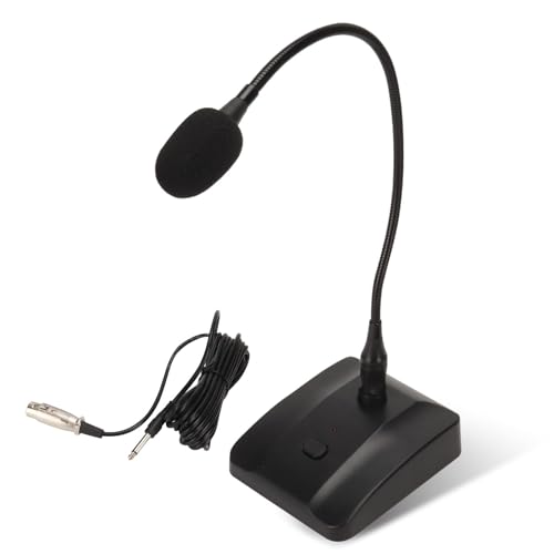 Cyrank Gooseneck Condenser Microphone, 6.35mm Wired Microphone with Mute Button Desktop Microphone Computer Mic Podium Microphones Desktop Paging Mic Corded Voice Mic for Meetings Lectures Recording