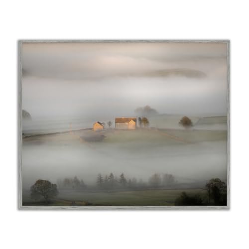 Misty Cottage Rural Fields Fog, 11 x 14 Inch Framed Giclée Print