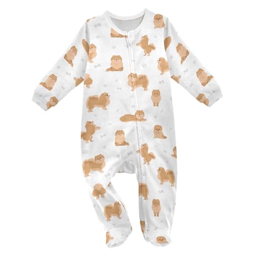 vvfelixl Brown Pomeranian German Spitz Baby Sleepers For Girl Boys Newborn Baby Play One-Piece Footies For 0-3 Months