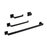 KES Black Bathroom Hardware Set 4-Piece 30-Inch Towel Bar Towel Hook Toilet Paper Holder Hand Towel Holder Wall Mounted No Drilling Matte Black, LA25BKS75DG-43
