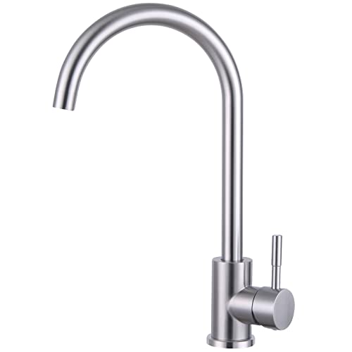 Grifo De Cocina Giratorio 360 , Grifo Mezclador De Cocina Monomando Con Ca�o Alto, Grifo De Alta Presi�n Con Conexi�n G3 8, Acero Inoxidable Cepillado