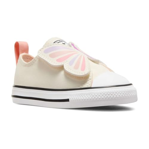 Converse Kids' CTAS 1V Lo Butterflies Girl's Sneaker, Egret/Soft Peach/Pink Phase, 7 Toddler