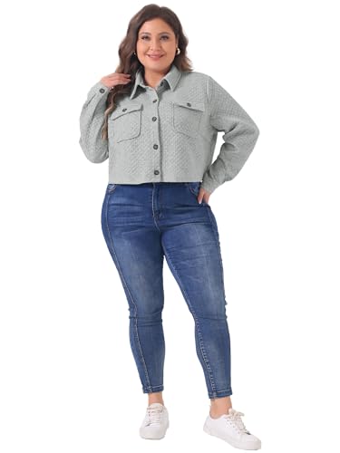 Agnes Orinda Plus Size Casual Jackets for Women Long Sleeve Button Down Lightweight Cropped Shirt Jacket with Pockets3