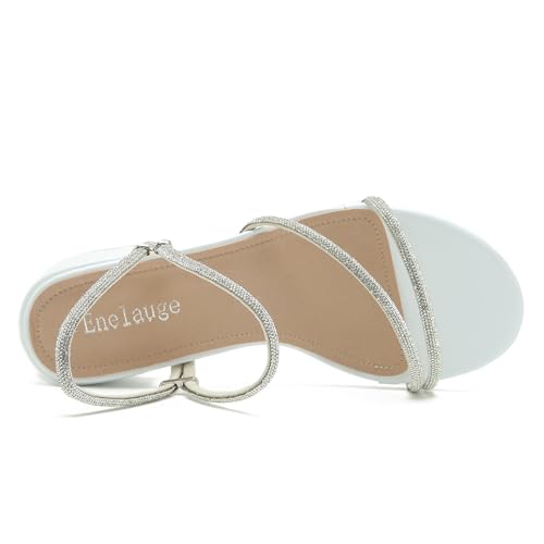 Enelauge Women's Rhinestone Strappy Open Toe Low Block Chunky Heels Sandals Backless Summer Holiday Party Wedding Dress Shoes2