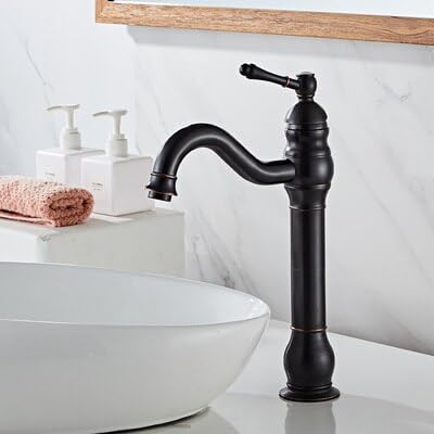 Robinet de salle de bain noir et bronze au design antique pour vasque haute