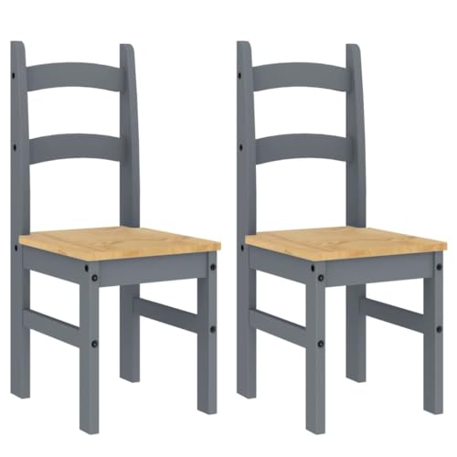 vidaXL Lot de 2 Chaises à Manger, Sièges à Dîner, Chaises de Repas, Meubles de Salle de Séjour Cuisine Maison Intérieur, Gris Bois Massif de Pin