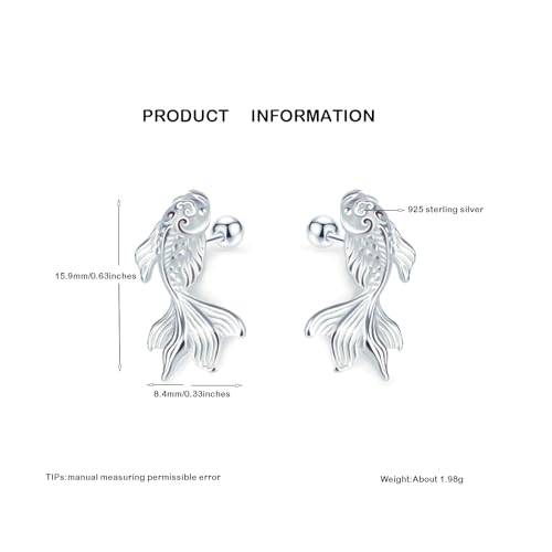 S925 Sterling Silver Koi Fish Stud Earrings/Screw Back3