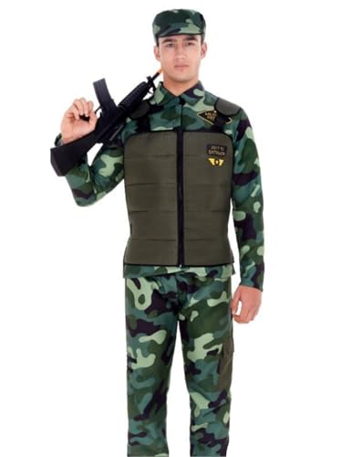 Partilandia Disfraz de Militar verde Camuflado con Gorra para adulto Talla L