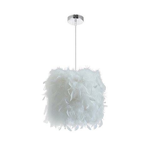 STOEX E27 Lustre Suspension en Plumes Blanche 23cm 40W, Abat-jour Rétractiles Luminaire Plafonnier pour Chambre de l'enfant, Salon, Décor Cover