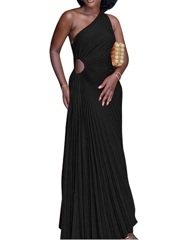 Yuopeid Women's Sexy One Shoulder Sleeveless Fashion Pleated Irregular Hem Cocktail Club Party Long Maxi Dress2