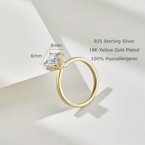 2CT Lab Grown Diamond Wedding Band, Radiant Cut Engagement Rings for Woman, D Color VVS1 18K White Yellow Gold Vermeil Promise Ring, Simulated Diamond Ring (18K Yellow Gold-Vermeil,8)2