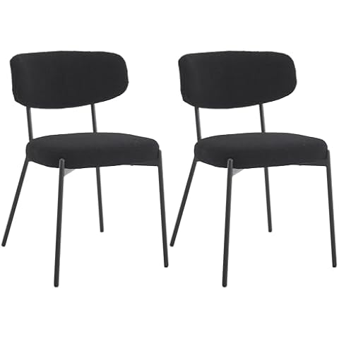 KCC Boucle Dining Chairs Set of 2, Modern Mid-Century Upholstered Stylish Kitchen Chairs Sherpa Accent Diner Chairs with Metal Legs and Curved Back for Kitchen, Dining Room(Black) Cover