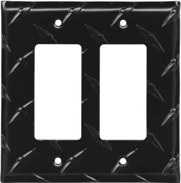 Colester Direct Black Diamond Plate Aluminum Wall Switch Plate Outlet Cover Toggle Rocker GFI Garage (Rocker-Double)
