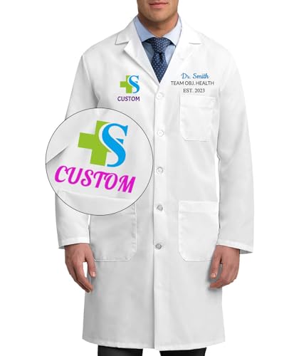 Personalized Lab Coat with Logo Name Custom Medical Coats Jacket Men Women White Long Chemistry Scrubs for Doctor Halloween,L