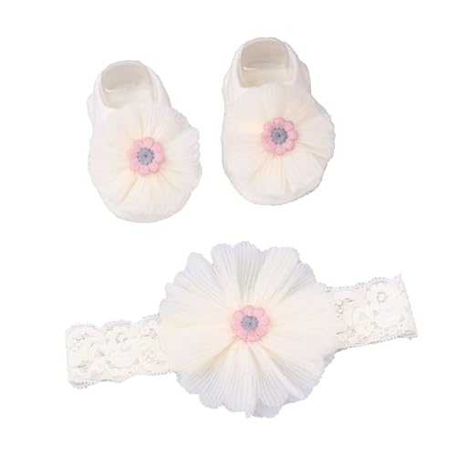 Lace Bows Headband & Floor Socks For Infant Newborn Flower Bow Headdress Baby Floor Socks Elastic Fashion Infant Baby Headban