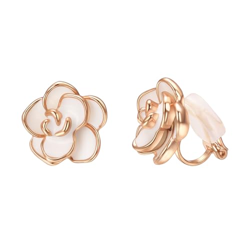 Yoursfs Rose Flower Clip on Earrings for Women 18K Gold Plated Dainty Non Pierced Ears Jewelry Gifts for Valentine's Day