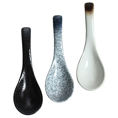 CONGARTENO 3pcs Ceramic Spoon Large Spoons Porridge Spoons Tableware Espresso Spoon Noodle Soup Spoons Delicate Soup Spoon Handle Spoon Handle Food Spoon Japanese Ramen Noodles Ceramics