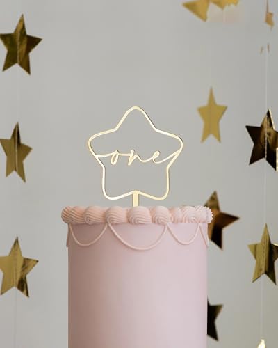 Decoración acrílica para tarta de cumpleaños de Little Star, decoración de pastel de estrella de primer cumpleaños, decoración temática del espacio exterior