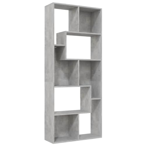 vidaXL Contemporary Book Cabinet in Concrete Grey - Versatile Engineered Wood Bookshelf - Freestanding Scandinavian Room Decor and Storage Facility
