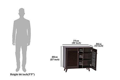 Image of DeckUp Noordin 2-Door Engineered Wood Shoe Rack with Wooden Legs (Dark Wenge, Matte Finish), Cm