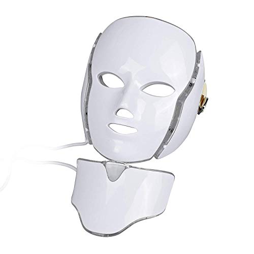 7 Color LED Fotón Mascarilla facial para el cuello Terapia Belleza Belleza Cuidado de la piel para arrugas, acné y rejuvenecimiento de la piel saludable