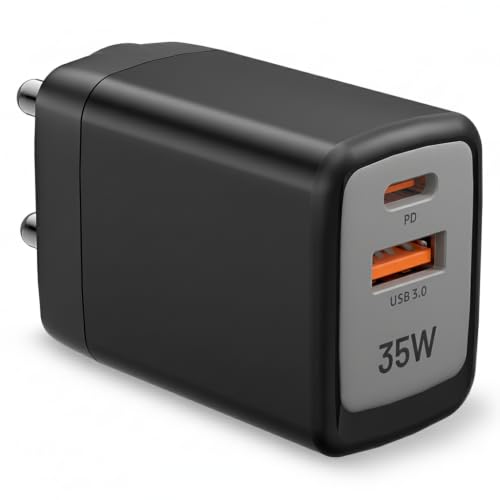 Image of Tukzer 35W Dual Port GaN3 Ultra 3X Faster Charger(Type C PD3.0 & USB QC3.0) Adapter for iPhone 17 /17 Plus /17 Pro /17 Pro Max, iPhone 16 /16 Plus /16 Pro /Max,15 /14 /13 /12 Series,Samsung,MacBook,Laptops-BLK