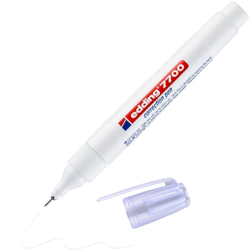 edding 7700 Korrekturstift - weiß - 1 Stift - Metallspitze 1-2 mm - Korrekturstift zum Korrigieren von handschriftlichen und gedruckten Texten - deckend schnell trocknend