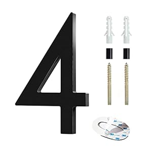 Floating House Number, 5 Inch Modern House Numbers with 3M Double-Sided Sticker, Black Zinc Alloy Outdoor Address Sign…