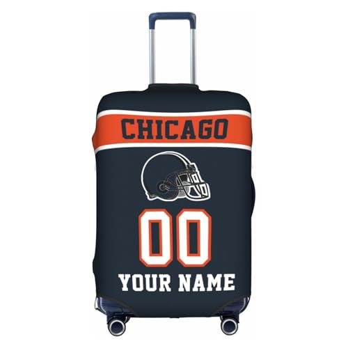Image of Custom Chicago Luggage Cover Personalized Football Style Suitcase Cover with Name Number Customized Washable Elastic Sports Travel Suitcase Protector for Business Vacation Gifts
