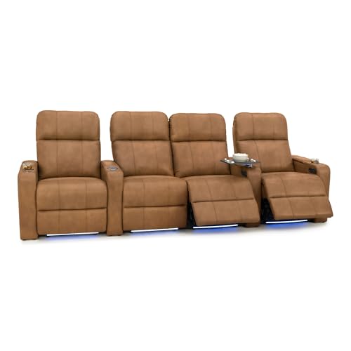 Image of Seatcraft Monterey Home Theater Seating Tawny Row of 4 Middle Loveseat | Italian Leather, Wall Hugger, Zero Gravity, Powered Headrest, Power Recline, Zero Gap, USB charging