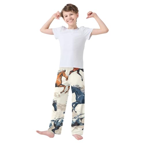 ZZXXB Retro Horse Boys Long Pants Soft Trousers Elastic Waist Kids Lounge Bottoms with Pockets S-XL3