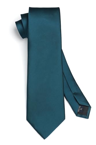 Image of HISDERN Mens Solid Color Ties Formal Satin Necktie and Pocket Square Set Classic Wedding Business Tie & Handkerchief