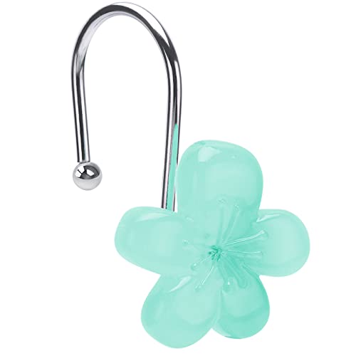 Niedliche Blumen-Duschvorhanghaken, leuchtet im Dunkeln, hübsches Blumenmotiv, elegante Badezimmer-Dekoration, Blaugrün Cover