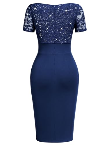 Image of Miusol Women's V Neck Sequin Lace Ruffle Cocktail Party Dress | Deep v-neck, glitter sequin Lace, ruffle design, bodycon dress for cocktail, wedding, evening and semi-formal event