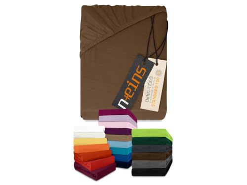 npluseins Jersey Spannbetttuch Baumwolle, 120x200 cm, Schokobraun – Ansicht 1