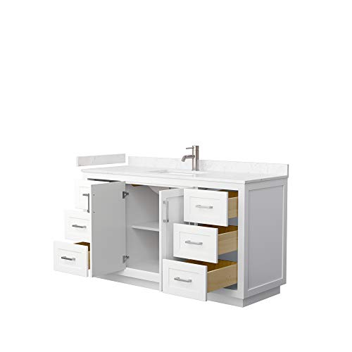 Miranda 60 Inch Single Bathroom Vanity In White, Light-Vein Carrara Cultured Marble Countertop, Undermount Square Sink, Brushed Nickel Trim #TOP1