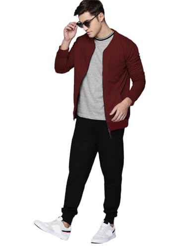 Image of LEOTUDE CASUAL JACKET For Men's Loopknit Regular Fit Full Sleeve Zipper Bomber Jacket for men (Color: Black)