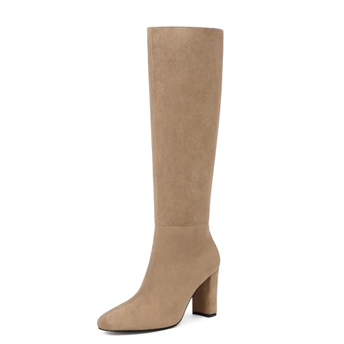 Image of Modatope Knee High Boots for Women Chunky Heel Rounded Toe Tall Boots | 2026 Fashion Winter Fall Boots for Women,Side Zipper PU Leather Long Dress Boots, Block Heel Tall Boots