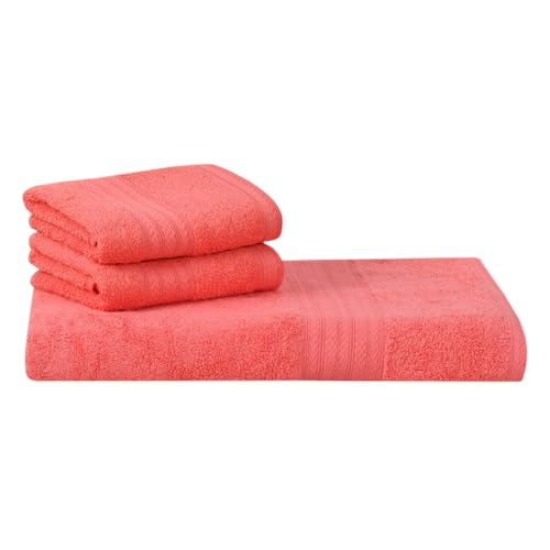 Image of Mafatlal Joy Cotton Towel Set - Soft & Quick Dry | Includes 1 Bath Towel 58 x 29 inch + 2 Hand Towels 24 x 12 inch | 450 GSM | Georgia Peach | Highly Absorbent & Durable