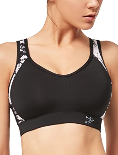 Yvette Soutien Gorge de Sport Dos Croisé Maintien Fort Grande Taille Brassière sans Armature avec Coussinets Course Tennis Fitness,Noir Imprimé,95E