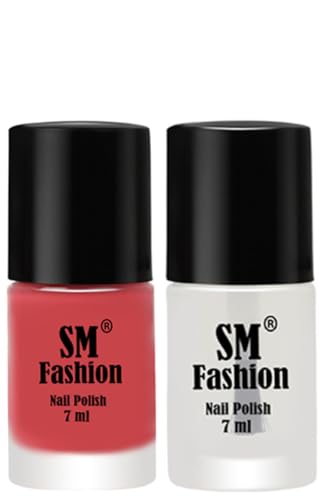 Image of Long Lasting Nail Polish | Nail Paint Combo 7 ml Each) - Set of 2 Punch Pink-Top Coat