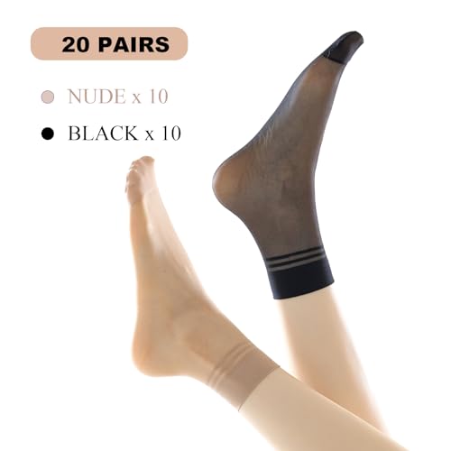 Image of 12 /20 Pairs Women's Ankle Sheer Nylon Socks | Summer Thin Soft Tight Hosiery Reinforced Toe Stylish Socks