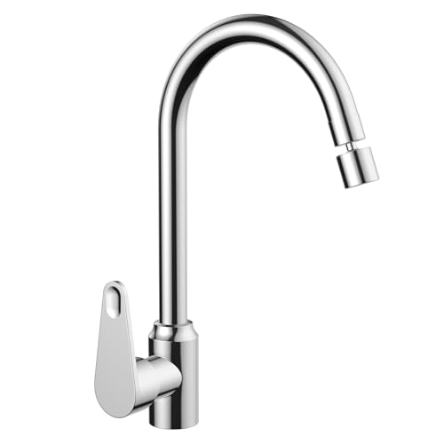 FALSKT Grifo de Cocina Giratorio de 360° Grifo de Cocina Agua Fría y Caliente Grifo Mezclador 2 Modos de Flujo de Agua para Fregadero de Cocina con Giratorio para Cocina Ahorro de Agua