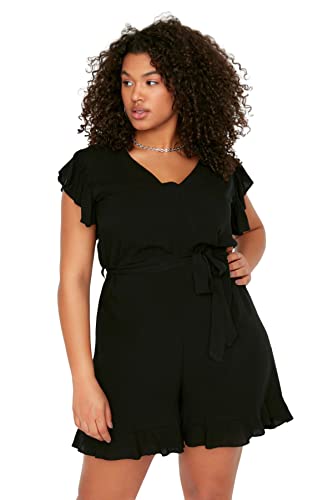 Trendyol Damen Women Floral Woven Plus Size Overall, Black, 52