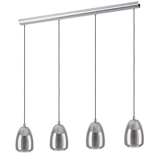 Eglo lámpara colgante Alobrase, luminaria de techo de 4 luces para mesa de comedor, luz pendiente de metal en cromo y cristal vaporizado en negro-transparente, candil de comedor, E27, 108 cm