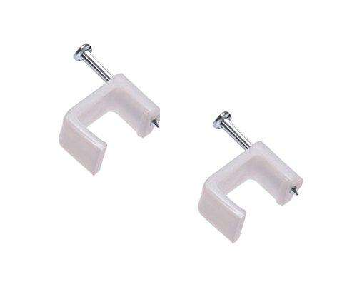 Bulk Hardware TM BH03747 Clip de câble plat blanc double/terre, Blanc, 125 mm, Set de 100 Pièces