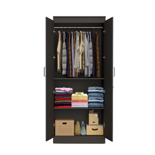 Image of Amazon Brand - Solimo Duo Plus 2 Door Engineer Wood Wardrobe for Clothes Storage with Hanging Hanger for Bedroom, Living Room, Cupboard, Wooden Almirah - Wenge
