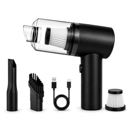 Aspirador Portátil Sem Fio 3 em 1, Sucção 12000Pa, Bateria 4000mAh, Filtro HEPA Lavável, Carregamento USB Tipo-C, para Carro, Casa e Escritório