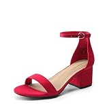 DREAM PAIRS Womens Low-Chunk Low Heel Pump Sandal,Size 11,Red/Suede,LOW-CHUNK